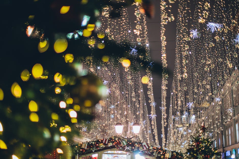 Christmas market with lights