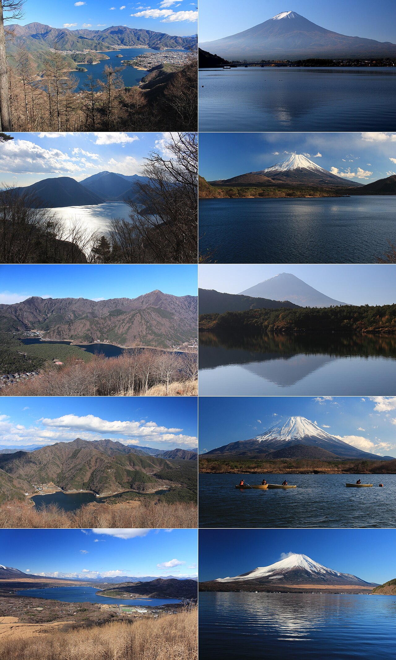 Fuji Five Lakes and Mount Fuji aerial view