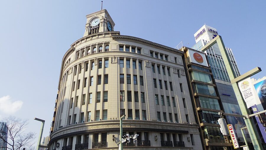 Ginza Wako Buildings and clock tower, February 2016