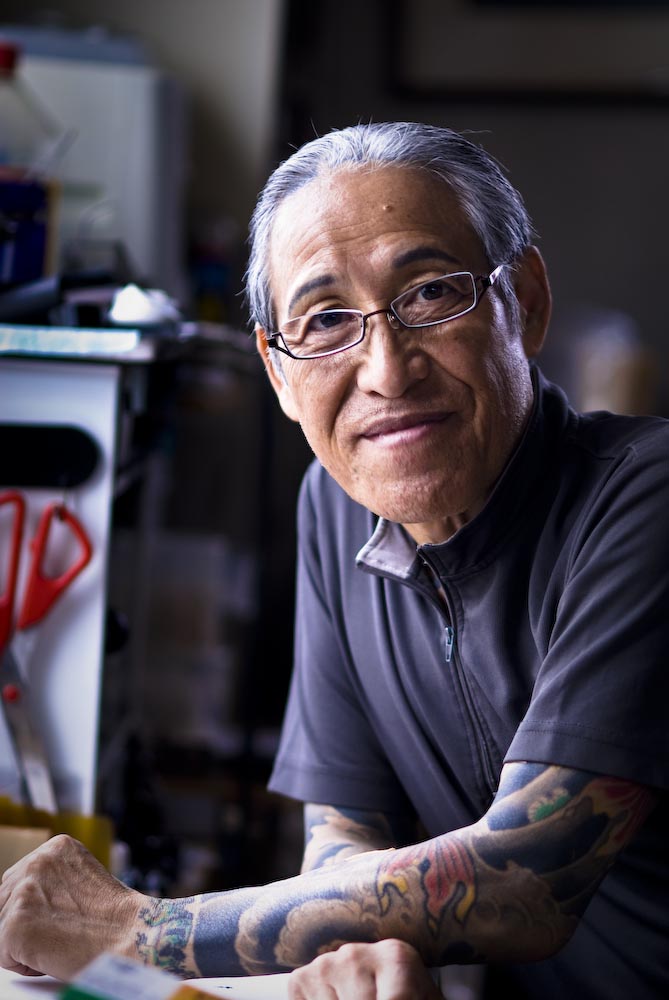 Horiyoshi III, master tebori artist, in his Yokohama studio