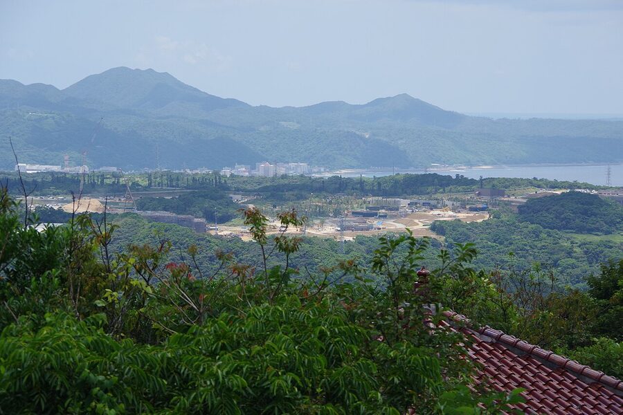 Junglia theme park under construction in Nakijin, Okinawa, seen from Mount Oppa, August 2024