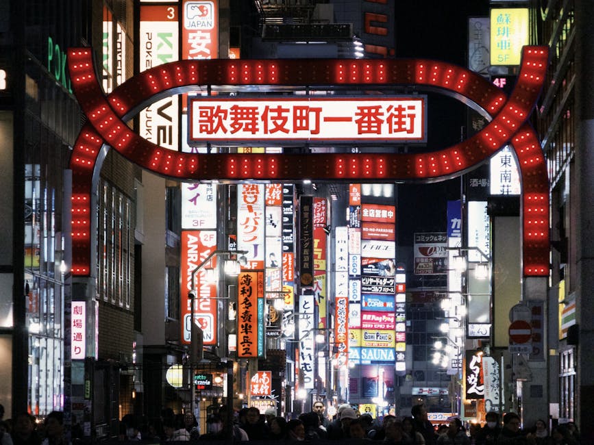 Colorful neon lights of Kabukicho, Tokyo, at night