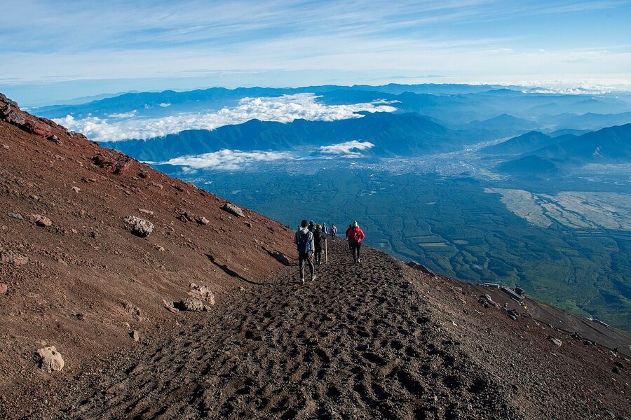 Mt Fuji Yoshida Trail climbers at dawn