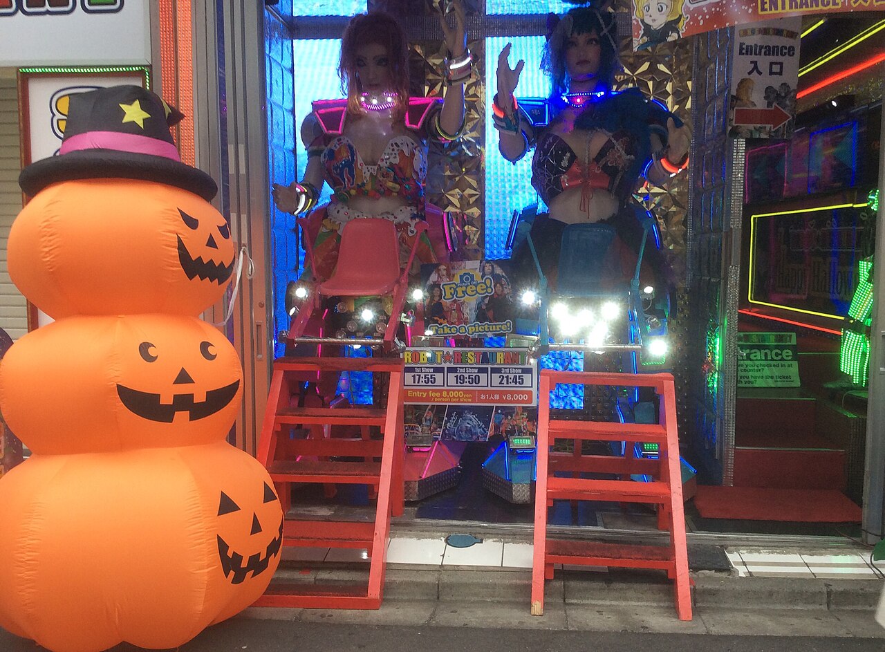 Robot Restaurant exterior with patrons queueing on Halloween 2016 in Kabukicho, Shinjuku