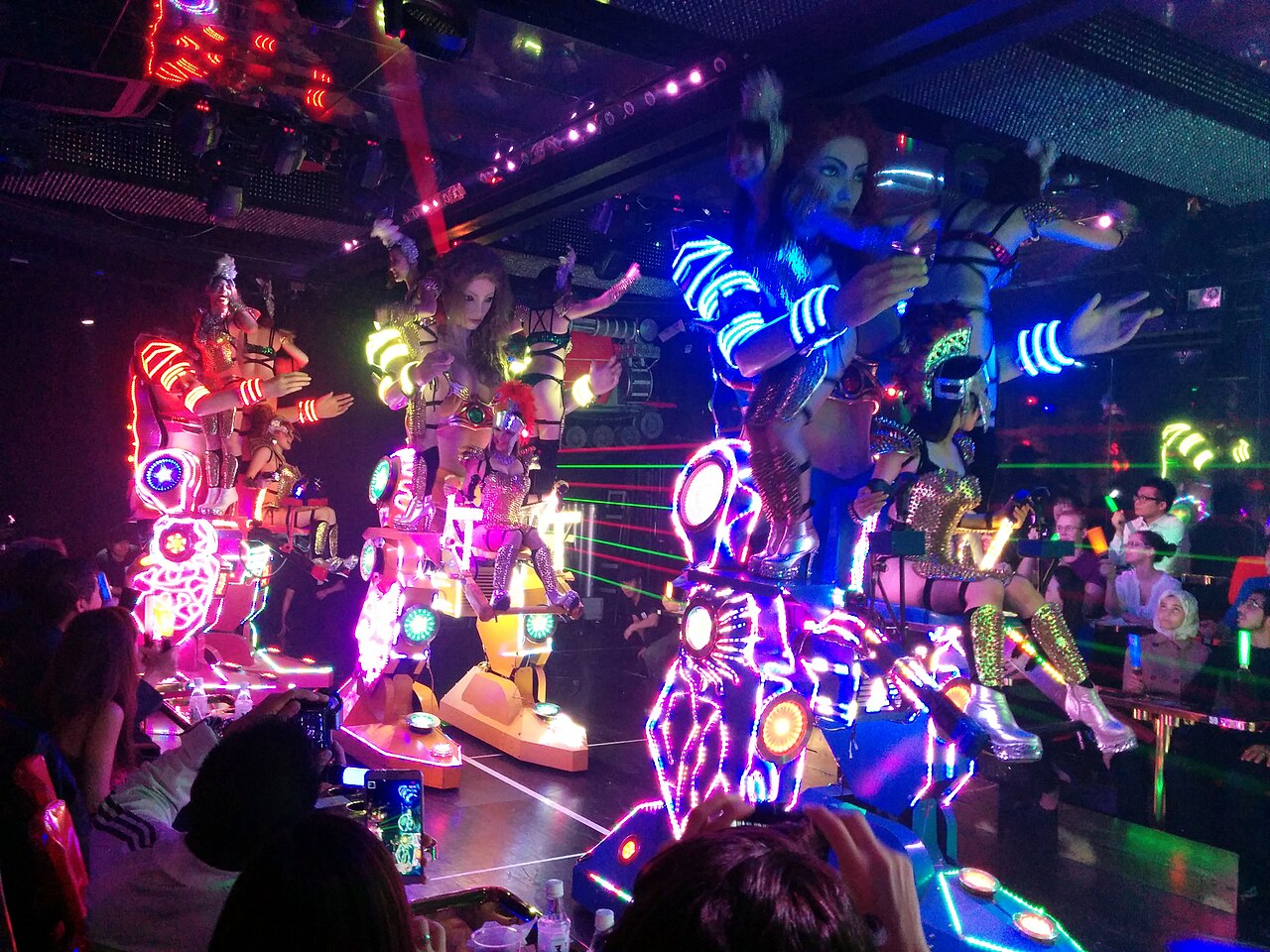 Performers on mechanical contraptions during the Robot Restaurant show in Shinjuku, Tokyo