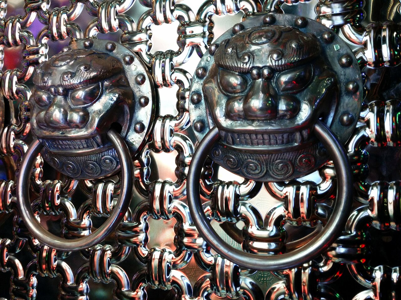 Giant mechanical lion prop during a Robot Restaurant performance in Shinjuku, Tokyo
