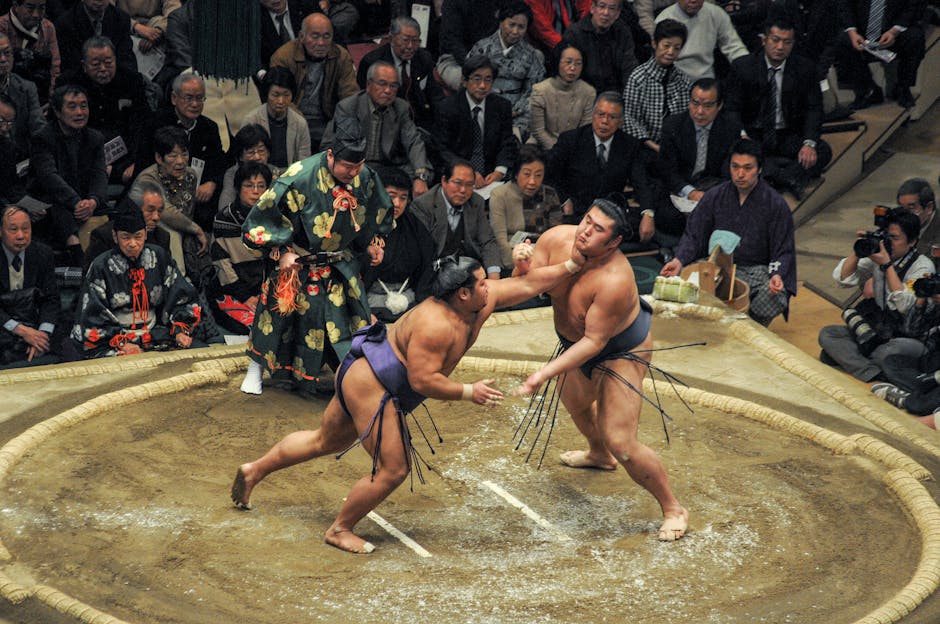 Sumo wrestlers in a match