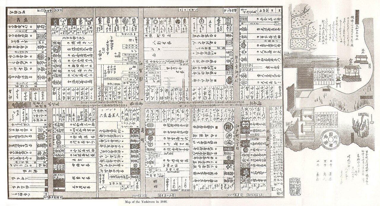 An 1846 map of the Yoshiwara licensed pleasure district