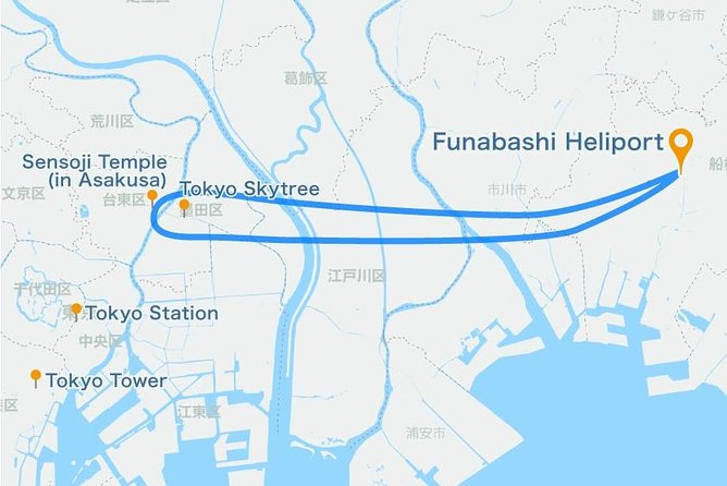 22-Min Tokyo City Lights Helicopter Tour – Skytree and Asakusa - The 22-minute route and what you see below