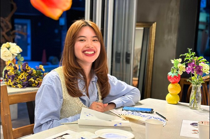 Japanese Fan Painting Workshop ~ in a Tokyo Flower Shop - Ruby’s patient approach for beginners