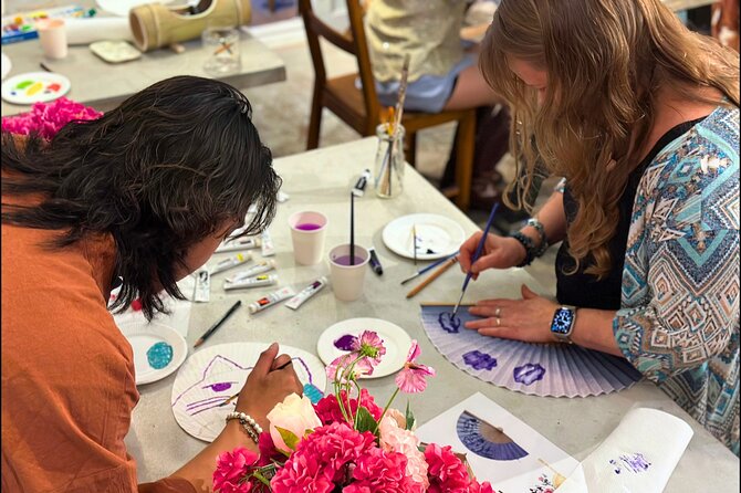 Japanese Fan Painting Workshop ~ in a Tokyo Flower Shop - What the two-hour schedule feels like