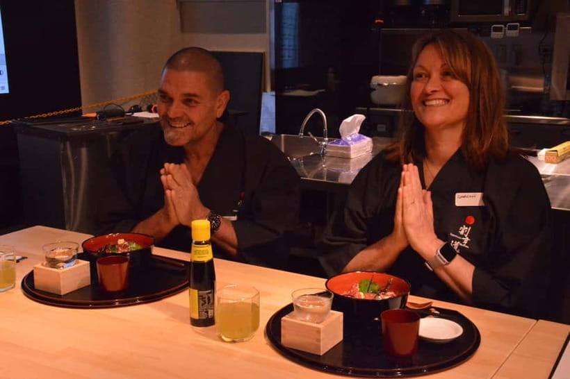 Japanese Knife Skills & Tuna Don/Sushi Workshop in Tokyo - Miso soup, sake, and the best part of the two-hour schedule