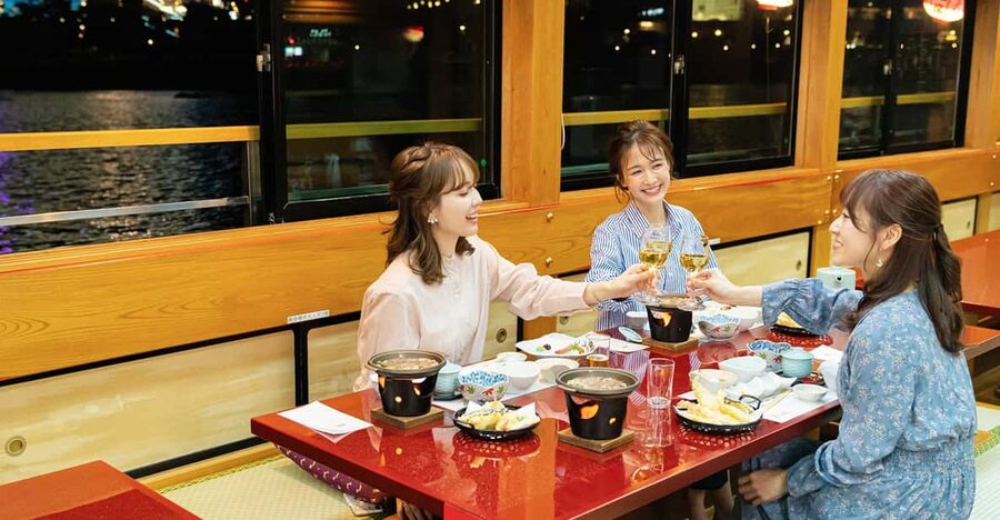 Sumida River: Japanese Traditional Yakatabune Dinner Cruise - Tokyo Bay, Rainbow Bridge, and Odaiba