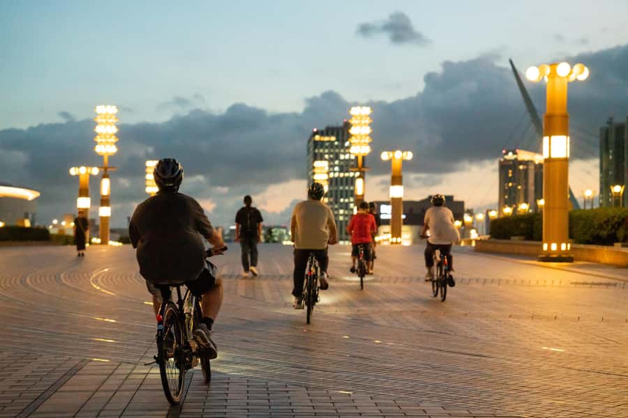 Tokyo Bay Area: Sunset Night View 3h E-bike Guided Bike Tour - Crossing toward Odaiba on electric power
