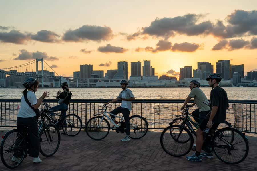 Tokyo Bay Area: Sunset Night View 3h E-bike Guided Bike Tour - Sunset from the far side of Tokyo Bay