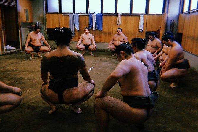 Tokyo Ryogoku Sumo Morning Practice + Photo Shoot with Wrestlers - Sitting Close to the Action on the Tatami Floor