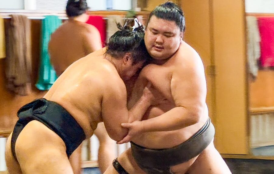 Tokyo: Sumo Morning Practice with journalists. Not fake show - Inside Takasago-beya for two hours