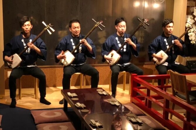 Tsugaru shamisen performance over traditional dinner - Kaminarimon and the approach to Senso-ji