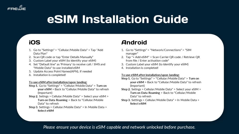 Japan Data Esim- 0.5gb/Daily to 50GB-30 Days - Features and Setup Process